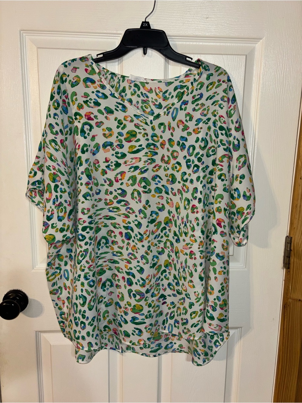 Women's Multicolor Leopard Print V-Neck Top - White Base